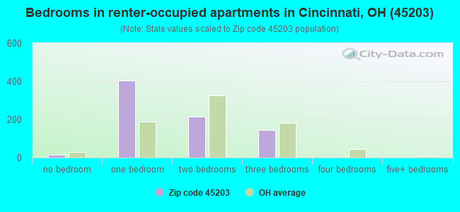 Bedrooms in renter-occupied apartments in Cincinnati, OH (45203) 
