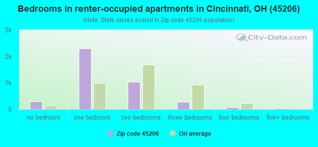 Bedrooms in renter-occupied apartments in Cincinnati, OH (45206) 