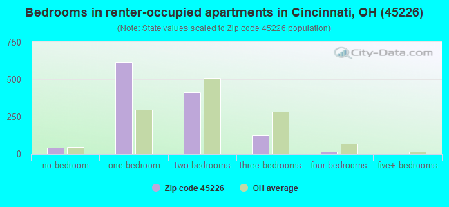 Bedrooms in renter-occupied apartments in Cincinnati, OH (45226) 