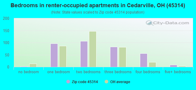 Bedrooms in renter-occupied apartments in Cedarville, OH (45314) 