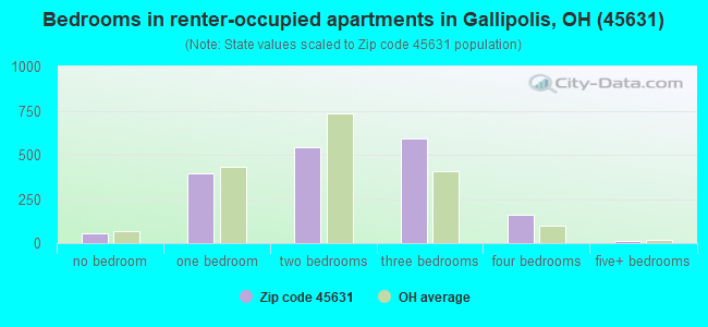 Bedrooms in renter-occupied apartments in Gallipolis, OH (45631) 