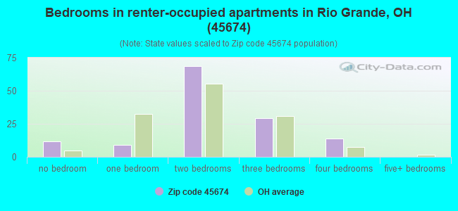 Bedrooms in renter-occupied apartments in Rio Grande, OH (45674) 
