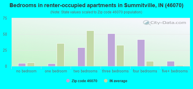 Bedrooms in renter-occupied apartments in Summitville, IN (46070) 