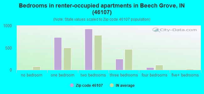 Bedrooms in renter-occupied apartments in Beech Grove, IN (46107) 