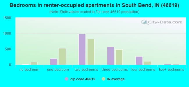 Bedrooms in renter-occupied apartments in South Bend, IN (46619) 