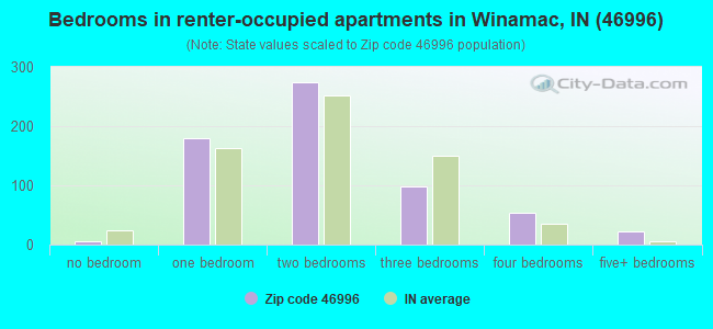 Bedrooms in renter-occupied apartments in Winamac, IN (46996) 