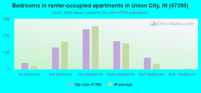 Bedrooms in renter-occupied apartments in Union City, IN (47390) 