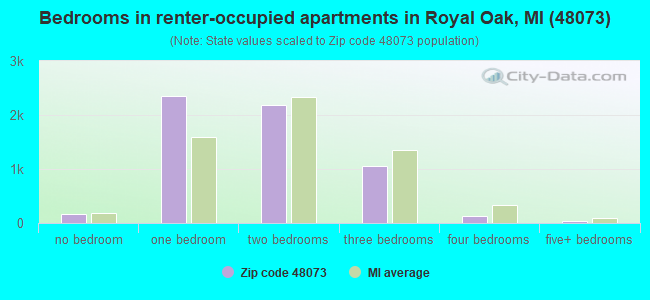 Bedrooms in renter-occupied apartments in Royal Oak, MI (48073) 