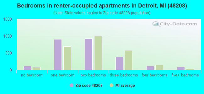Bedrooms in renter-occupied apartments in Detroit, MI (48208) 