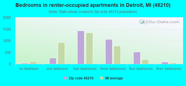 Bedrooms in renter-occupied apartments in Detroit, MI (48210) 