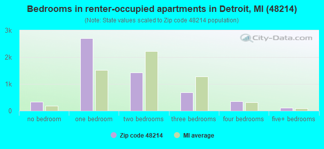Bedrooms in renter-occupied apartments in Detroit, MI (48214) 