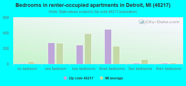 Bedrooms in renter-occupied apartments in Detroit, MI (48217) 