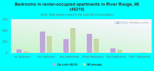 Bedrooms in renter-occupied apartments in River Rouge, MI (48218) 