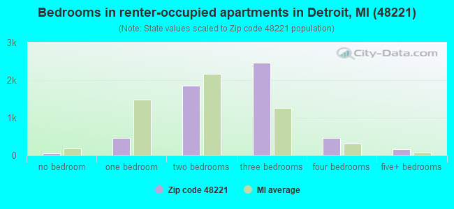 Bedrooms in renter-occupied apartments in Detroit, MI (48221) 