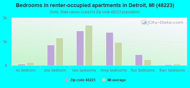 Bedrooms in renter-occupied apartments in Detroit, MI (48223) 