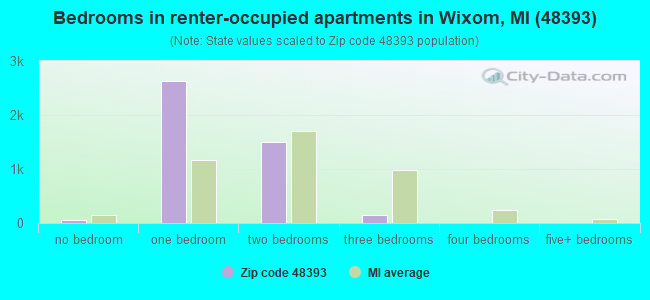 Bedrooms in renter-occupied apartments in Wixom, MI (48393) 