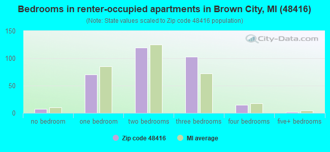 Bedrooms in renter-occupied apartments in Brown City, MI (48416) 