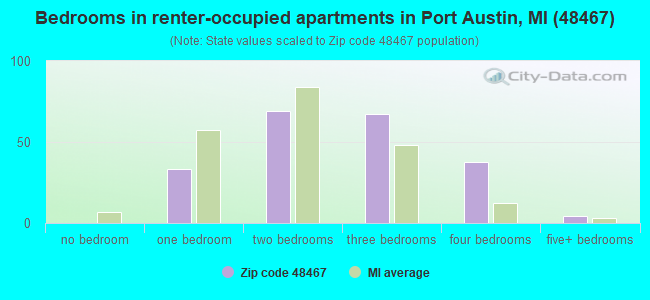 Bedrooms in renter-occupied apartments in Port Austin, MI (48467) 