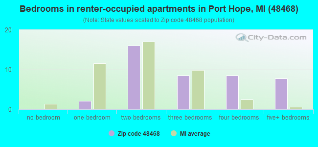 Bedrooms in renter-occupied apartments in Port Hope, MI (48468) 