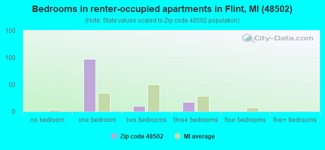 Bedrooms in renter-occupied apartments in Flint, MI (48502) 