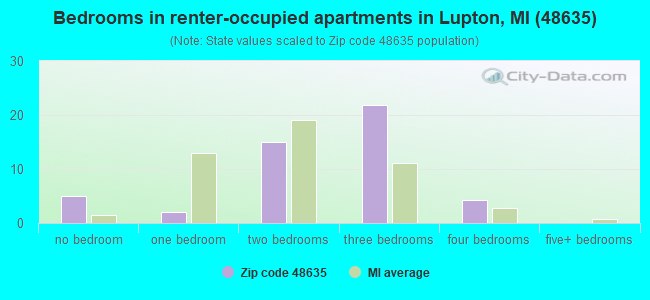Bedrooms in renter-occupied apartments in Lupton, MI (48635) 