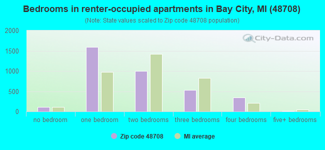 Bedrooms in renter-occupied apartments in Bay City, MI (48708) 