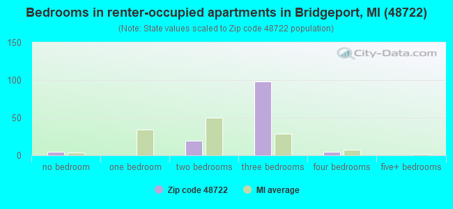 Bedrooms in renter-occupied apartments in Bridgeport, MI (48722) 
