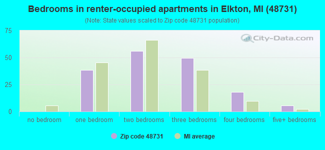 Bedrooms in renter-occupied apartments in Elkton, MI (48731) 