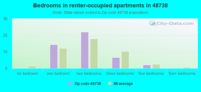 Bedrooms in renter-occupied apartments in 48738 