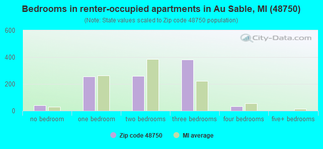 Bedrooms in renter-occupied apartments in Au Sable, MI (48750) 