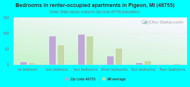 Bedrooms in renter-occupied apartments in Pigeon, MI (48755) 