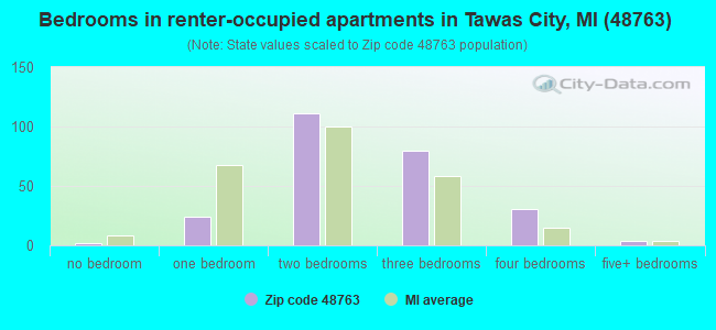 Bedrooms in renter-occupied apartments in Tawas City, MI (48763) 