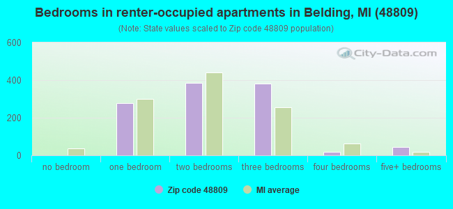 Bedrooms in renter-occupied apartments in Belding, MI (48809) 