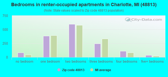 Bedrooms in renter-occupied apartments in Charlotte, MI (48813) 
