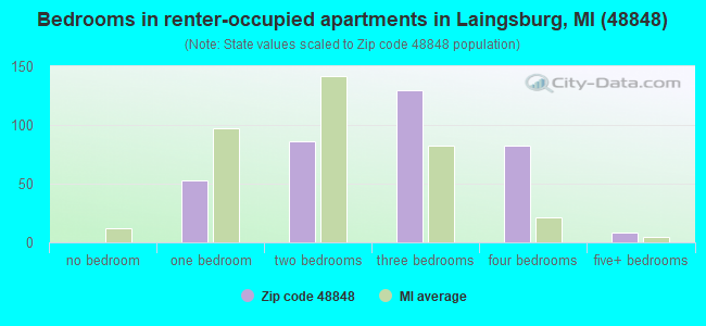 Bedrooms in renter-occupied apartments in Laingsburg, MI (48848) 