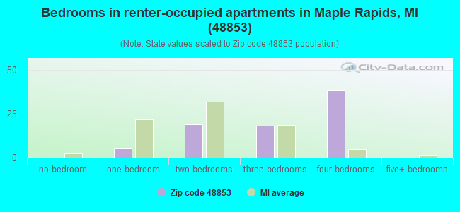 Bedrooms in renter-occupied apartments in Maple Rapids, MI (48853) 