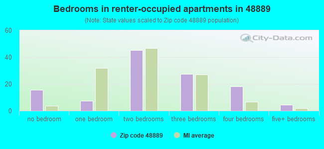 Bedrooms in renter-occupied apartments in 48889 