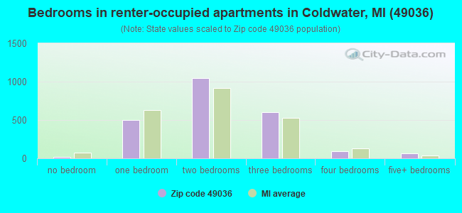 Bedrooms in renter-occupied apartments in Coldwater, MI (49036) 