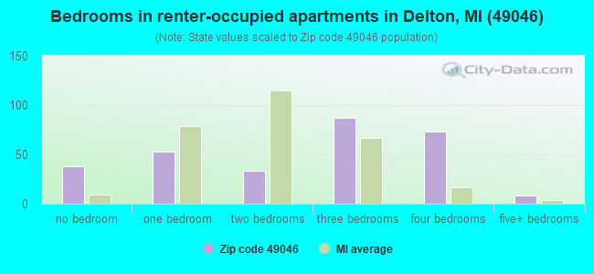 Bedrooms in renter-occupied apartments in Delton, MI (49046) 