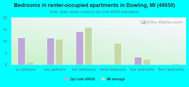 Bedrooms in renter-occupied apartments in Dowling, MI (49050) 