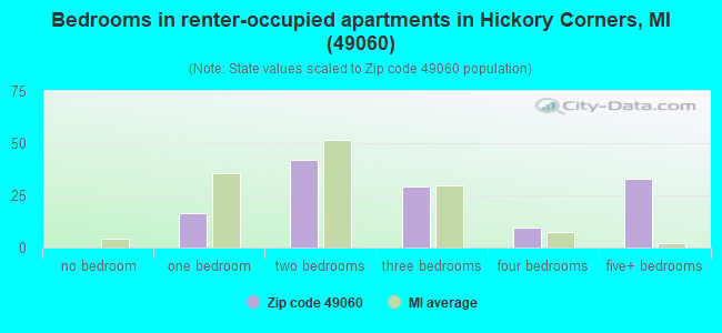 Bedrooms in renter-occupied apartments in Hickory Corners, MI (49060) 