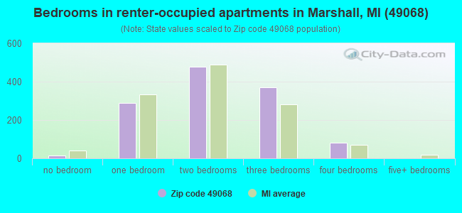 Bedrooms in renter-occupied apartments in Marshall, MI (49068) 