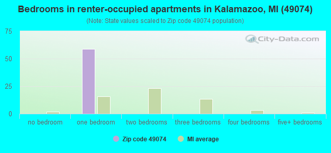 Bedrooms in renter-occupied apartments in Kalamazoo, MI (49074) 