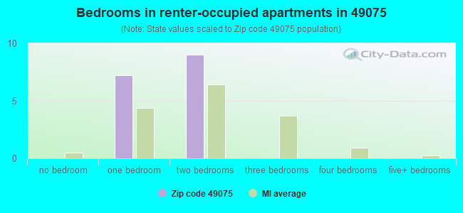 Bedrooms in renter-occupied apartments in 49075 
