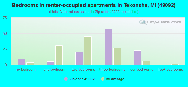 Bedrooms in renter-occupied apartments in Tekonsha, MI (49092) 