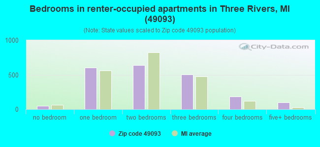 Bedrooms in renter-occupied apartments in Three Rivers, MI (49093) 