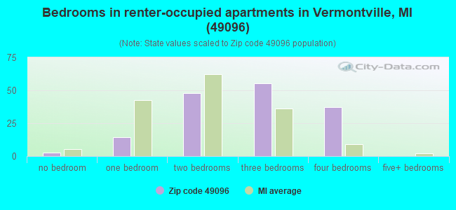 Bedrooms in renter-occupied apartments in Vermontville, MI (49096) 
