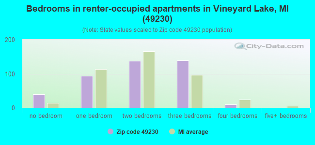Bedrooms in renter-occupied apartments in Vineyard Lake, MI (49230) 