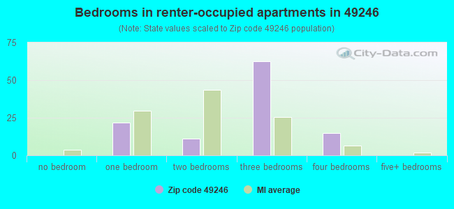Bedrooms in renter-occupied apartments in 49246 