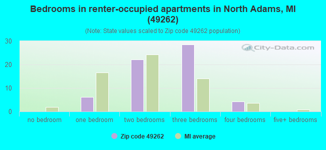 Bedrooms in renter-occupied apartments in North Adams, MI (49262) 